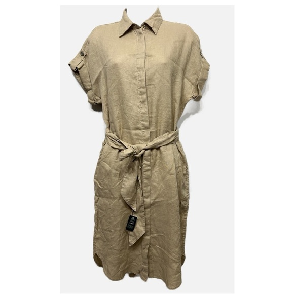 Ralph Lauren Beige Linen Midi Short Sleeve Dress NEW - Picture 2 of 6